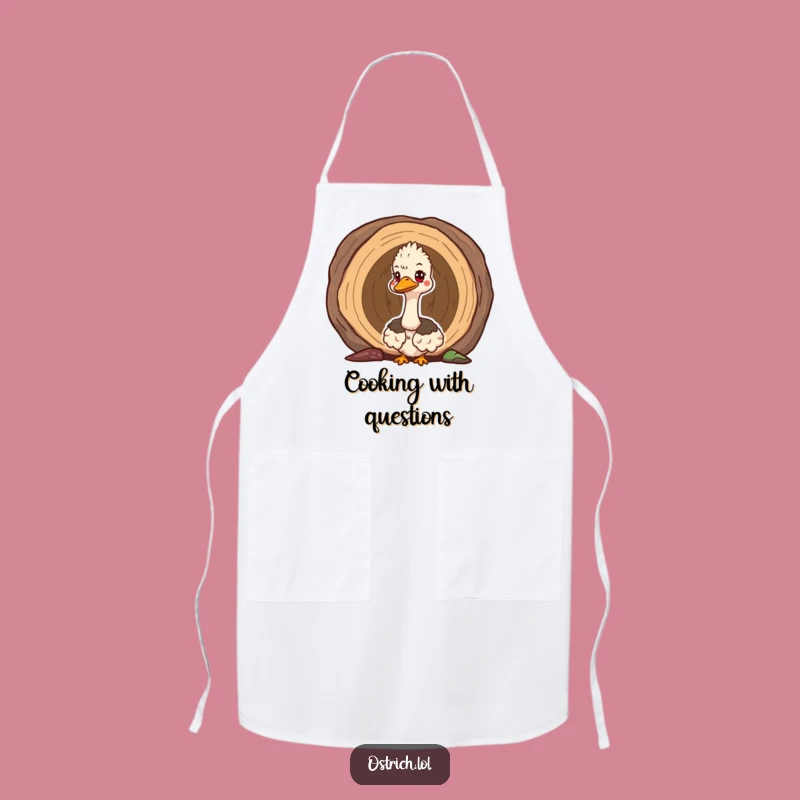Funny Ostrich Log Peek Apron: Curious Bird Kitchen Wear, Funny Gifts