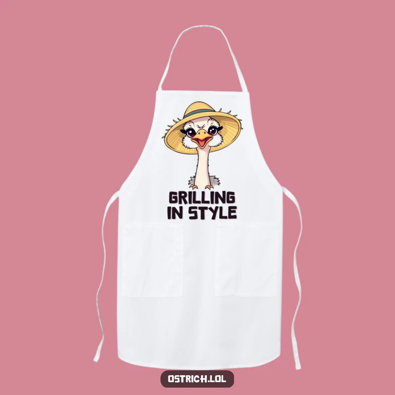Funny Ostrich Sun Hat Apron: Cheerful Bird Kitchen Wear for Funny Gifts