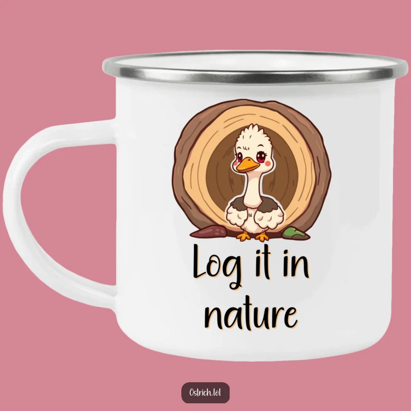 Funny Ostrich Log Peek Camping Mug: Durable Curious Bird Cup for Adventures