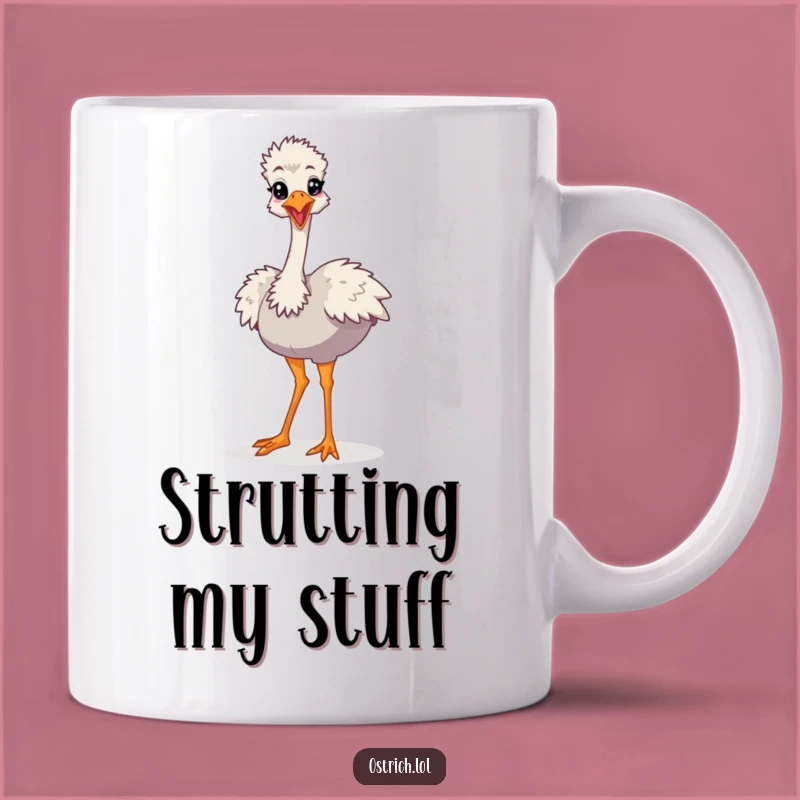 Funny Ostrich Strut Mug, Cartoon Character Design, Hilarious Gift Idea