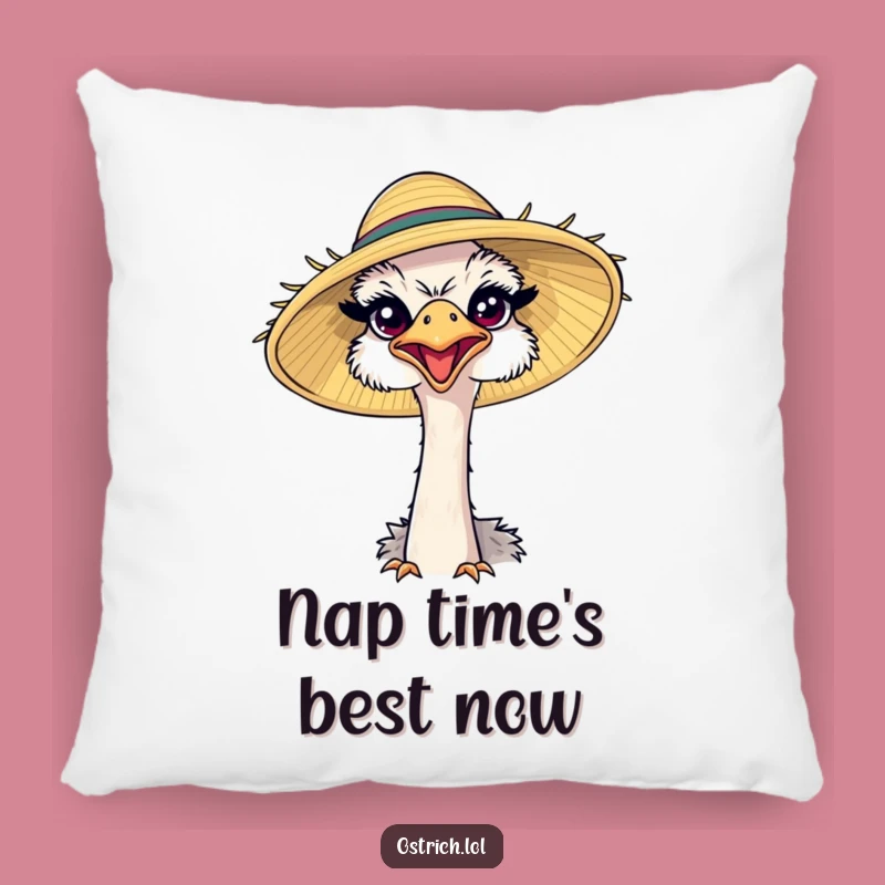 Funny Ostrich Sun Hat Pillow: Comfy Happy Bird Cushion for Cozy Fun
