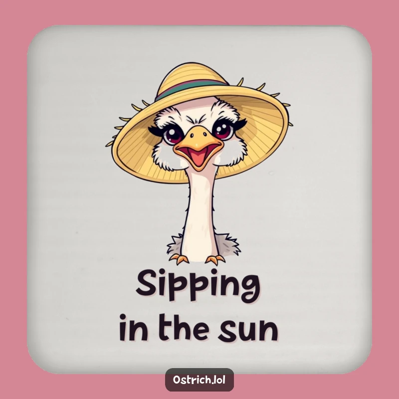 Funny Ostrich Sun Hat Coaster: Happy Bird Drink Protector, Funny Gift