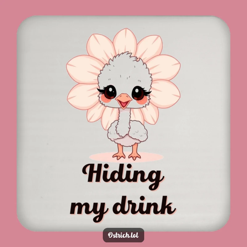 Funny Ostrich Flower Peek Coaster: Cute Baby Bird Drink Protector, Funny Gift