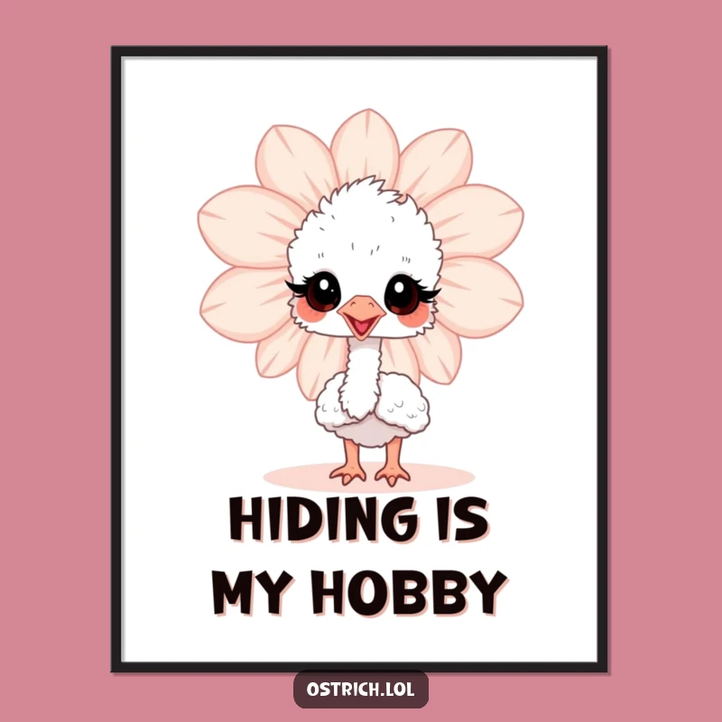 Funny Ostrich Flower Peek Poster: Adorable Baby Bird Wall Art, Funny Gift