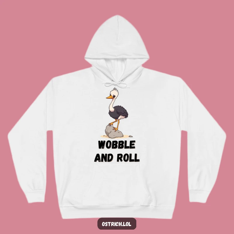 Funny Ostrich Balancing Rock Hoodie: Cozy Wobbly Bird Sweatshirt, Great Gift