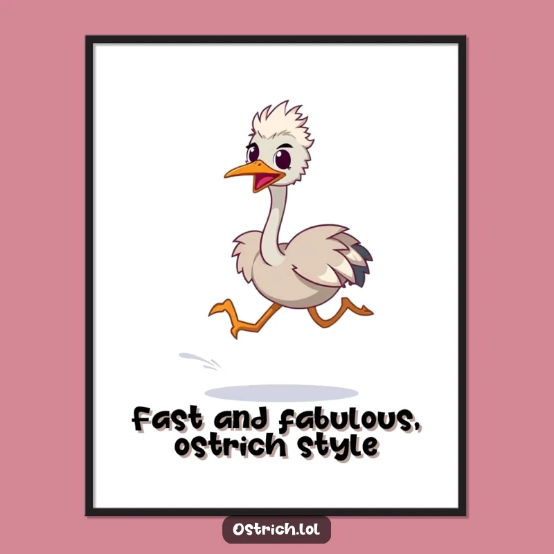 Free Printable Wall Art: Funny Ostrich Sprint, Energetic Downloadable Decor
