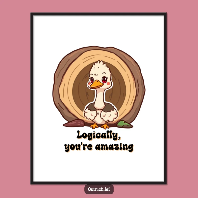 Free Printable Wall Art: Curious Ostrich Log, Funny Downloadable Decor Gift