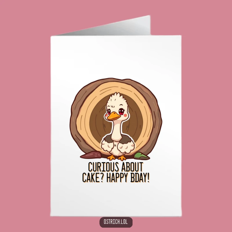 Free Printable Birthday Card: Curious Ostrich Log Surprise, Funny DIY Gift