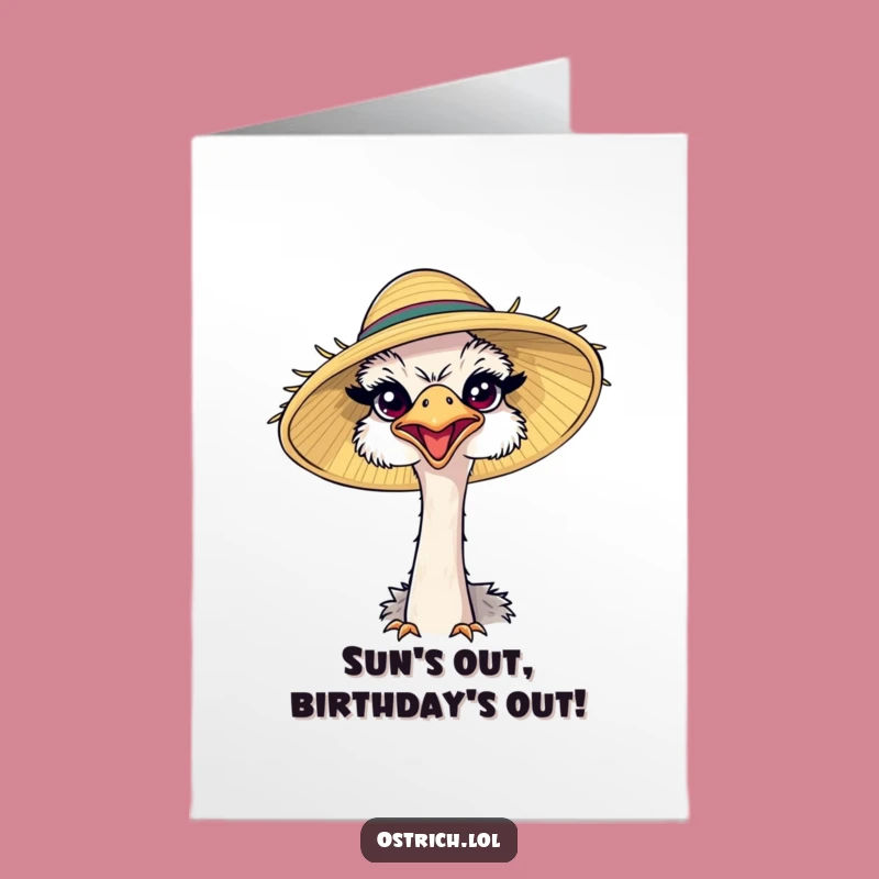 Free Printable Birthday Card: Ostrich in Big Hat, Funny DIY Downloadable Gift