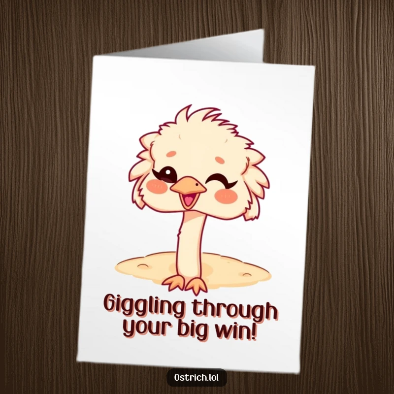 Funny Free Printable Congratulations Card: Ostrich with head in sand, giggling. A humorous, downloadable congratulatory message.