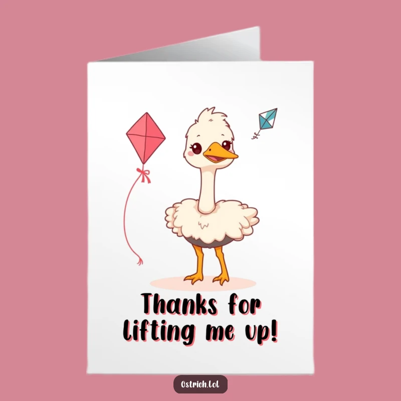 Free Printable Thank You Card: Ostrich Kite Flying, Gratitude with a Smile