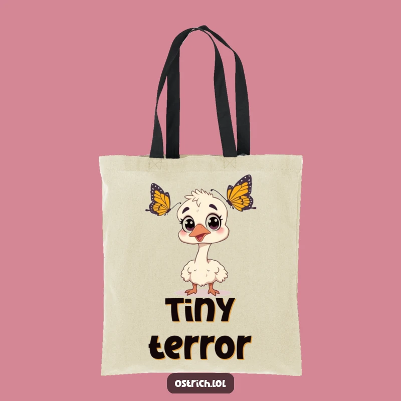 Funny Surprised Ostrich Tote Bag: Startled Butterfly Humor Carryall